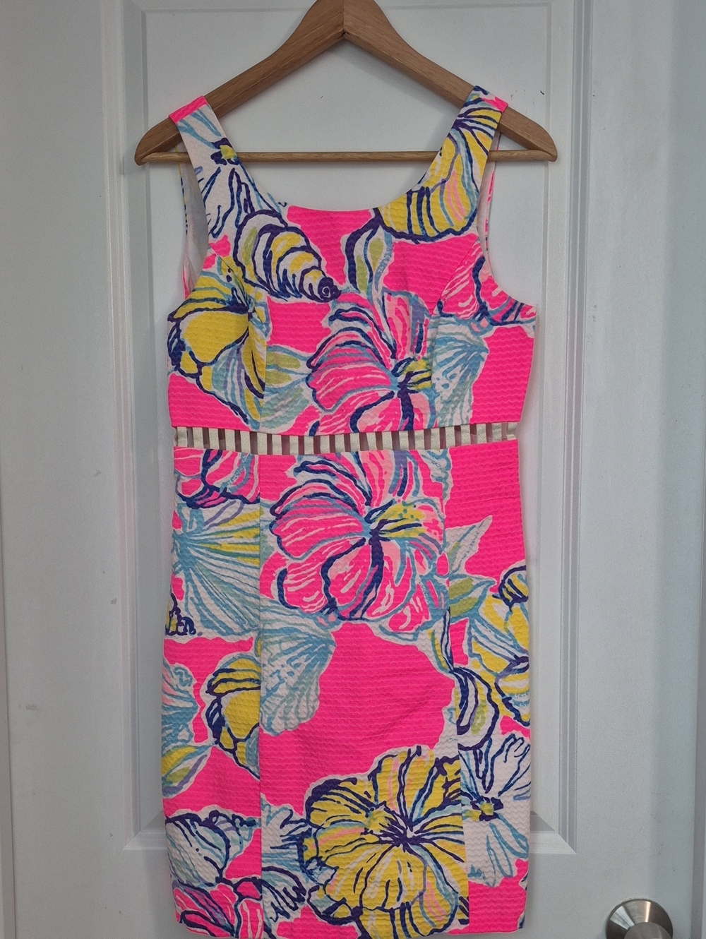 Lilly Pulitzer Bright Pink Floral Cutout Sheath Dress